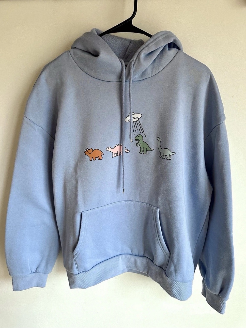 SHEIN Light Blue Dino Alien Graphic Hoodie Sweatshirt XL
